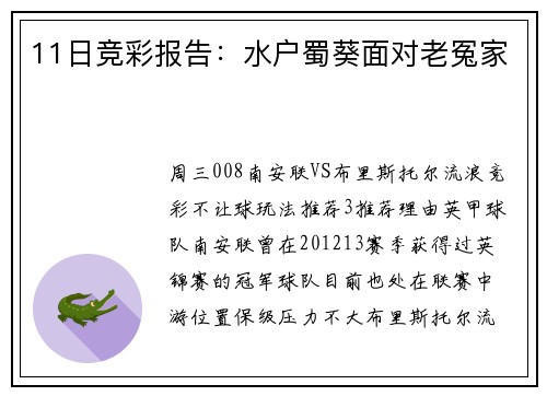 11日竞彩报告：水户蜀葵面对老冤家